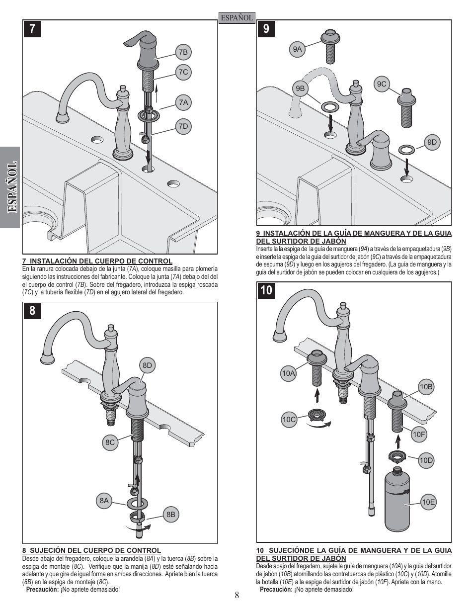 Esp añ ol | Pfister F-026-4TWS User Manual | Page 8 / 18
