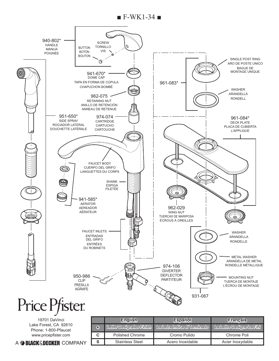 F-wk1-34, A company | Pfister F-WK1-340S User Manual | Page 2 / 9