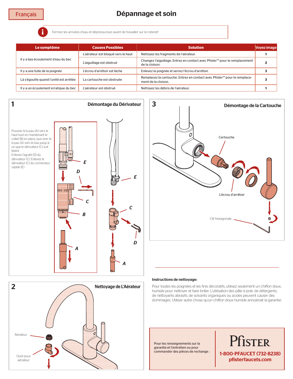 Dépannage et soin 3 1 2, Français | Pfister F-029-4SLS User Manual | Page 6 / 6