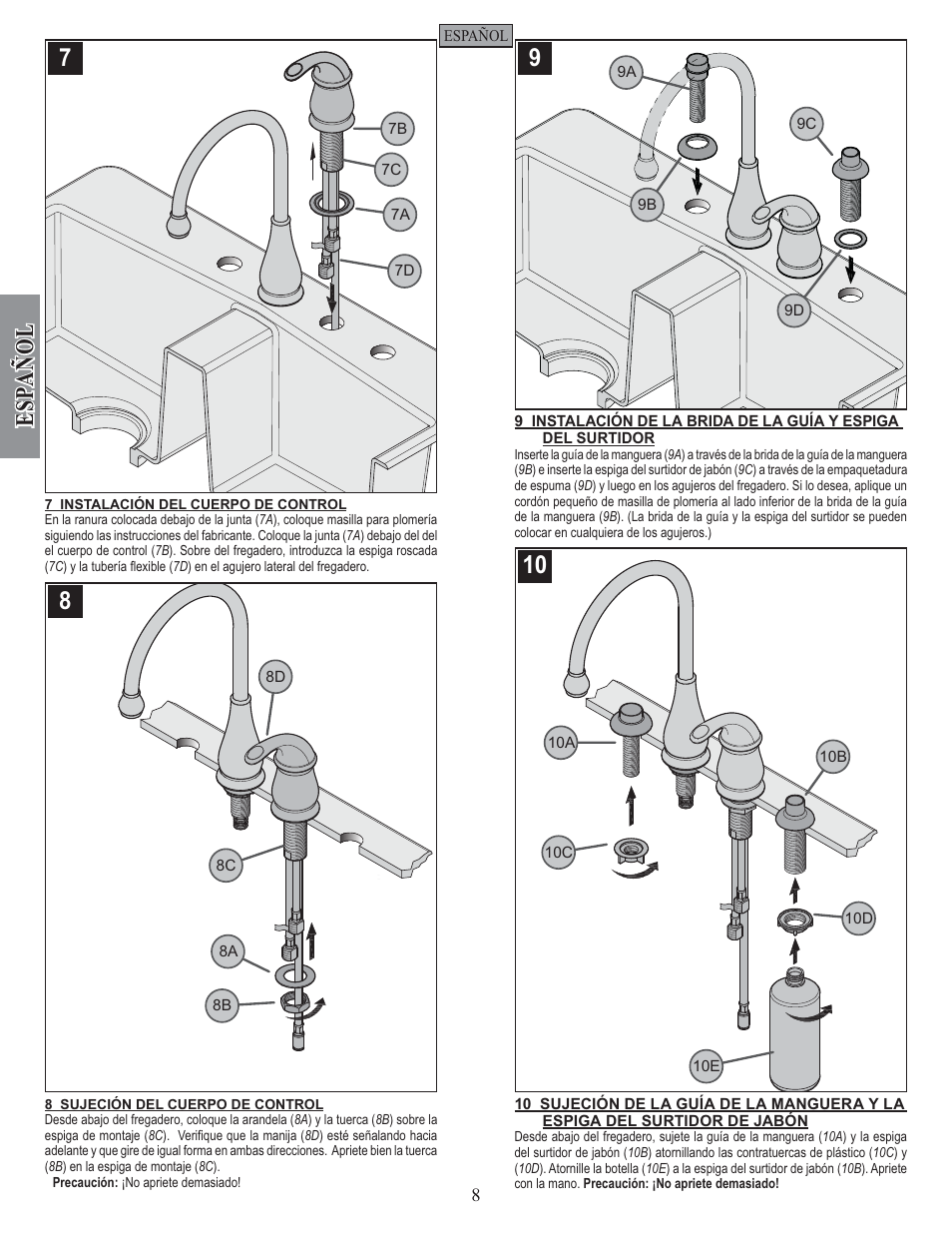 Esp a ñ ol | Pfister GT26-4DSS User Manual | Page 8 / 18