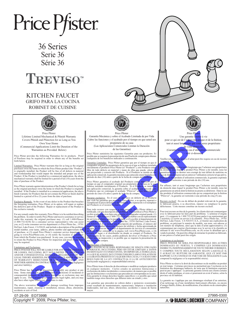 Pfister GT36-4DSS User Manual | 12 pages