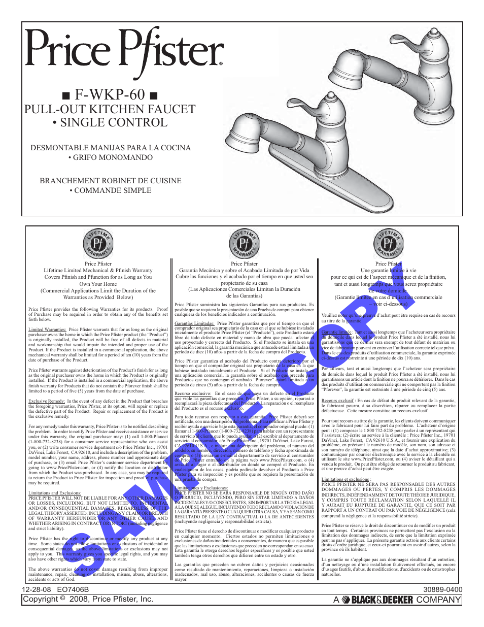 Pfister F-WKP-600S User Manual | 10 pages