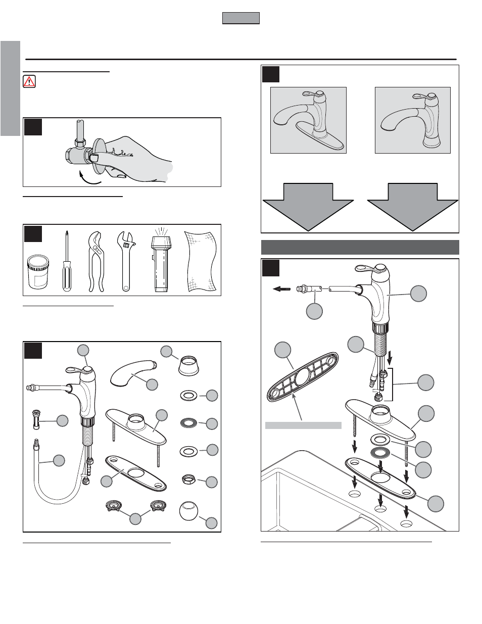 En g l is h english, Go to, Go to step 8 step 8 | Go to step 6 step 6, 3 hole installation | Pfister F-534-7CMS User Manual | Page 2 / 18