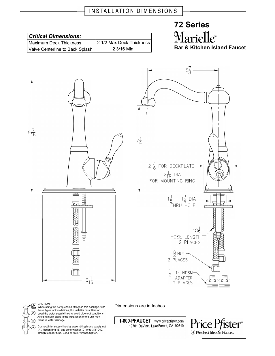 Pfister GT72-M1SS User Manual | 2 pages