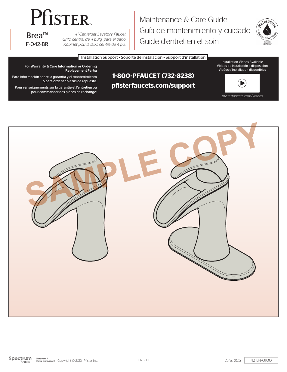 Pfister F-042-BRKK User Manual | 4 pages