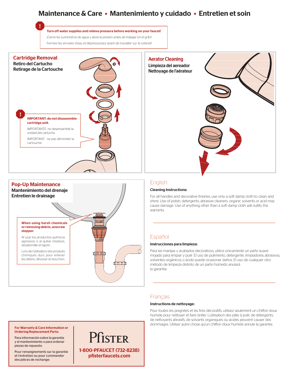 English, Español, Français | Pfister F-042-PDCC User Manual | Page 3 / 4
