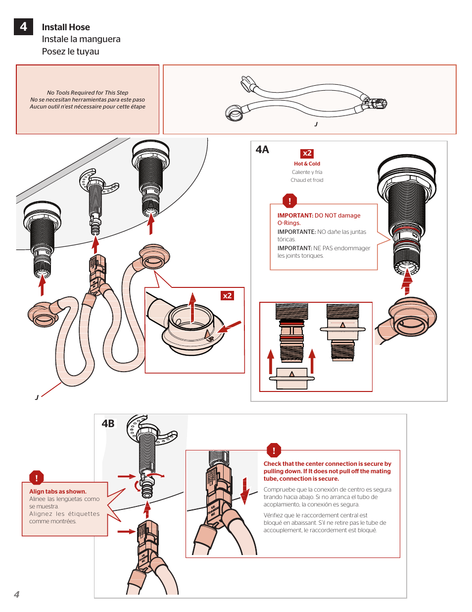 4a 4b, 4install hose instale la manguera posez le tuyau | Pfister F-049-CSCC User Manual | Page 4 / 8