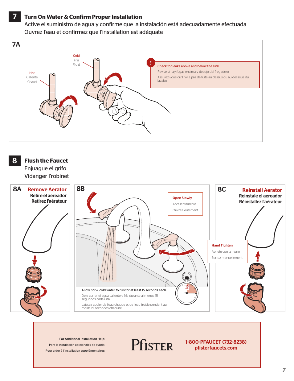 8a 8c, 7a 8b, Remove aerator | Reinstall aerator | Pfister F-049-CSCC User Manual | Page 7 / 8