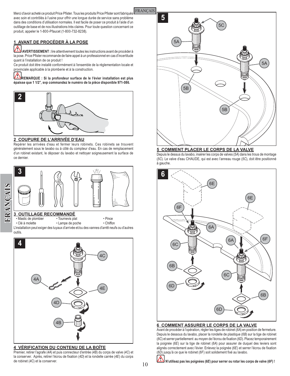 Fran ç ais | Pfister GT49-DF0K User Manual | Page 10 / 14
