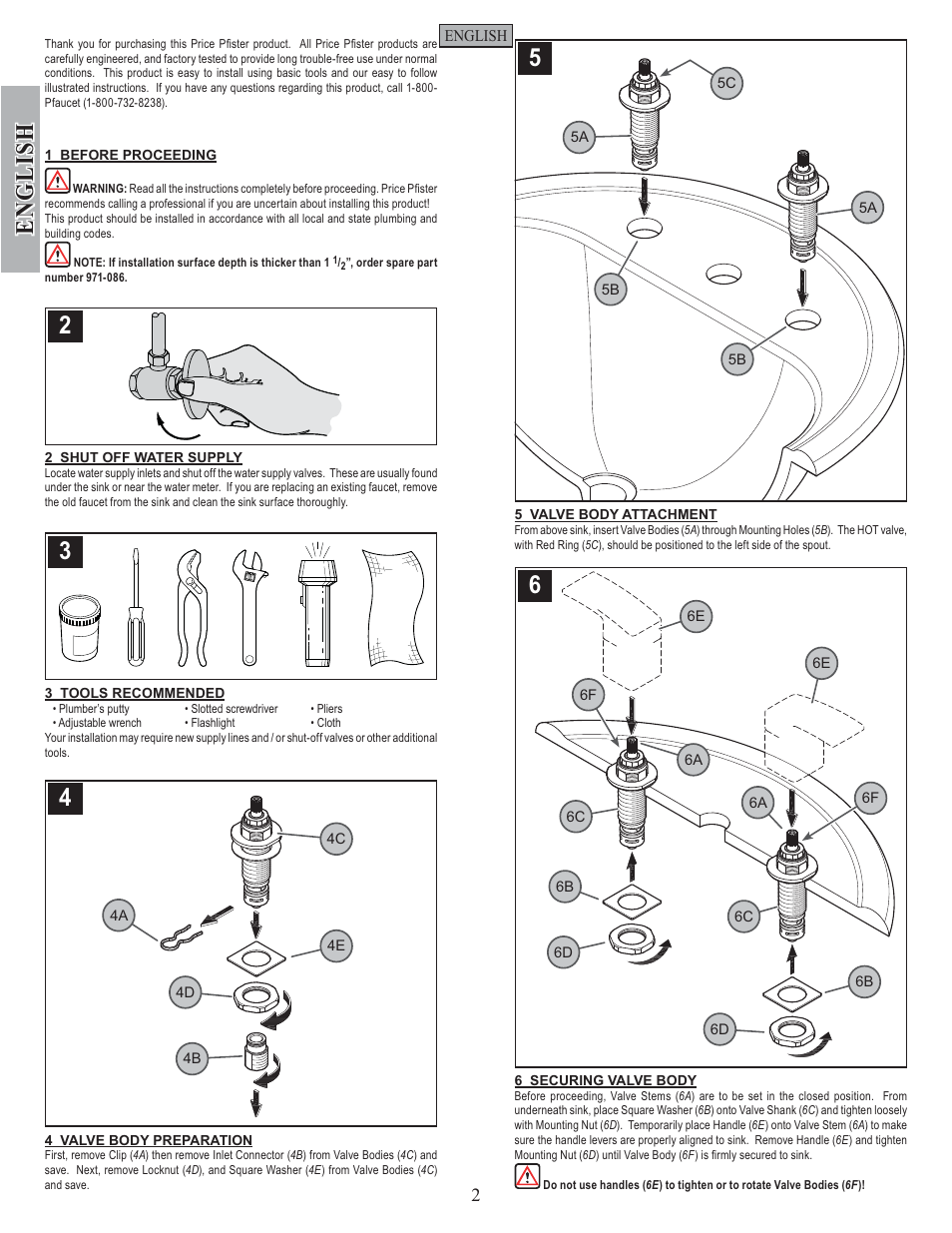 English | Pfister GT49-DF0K User Manual | Page 2 / 14