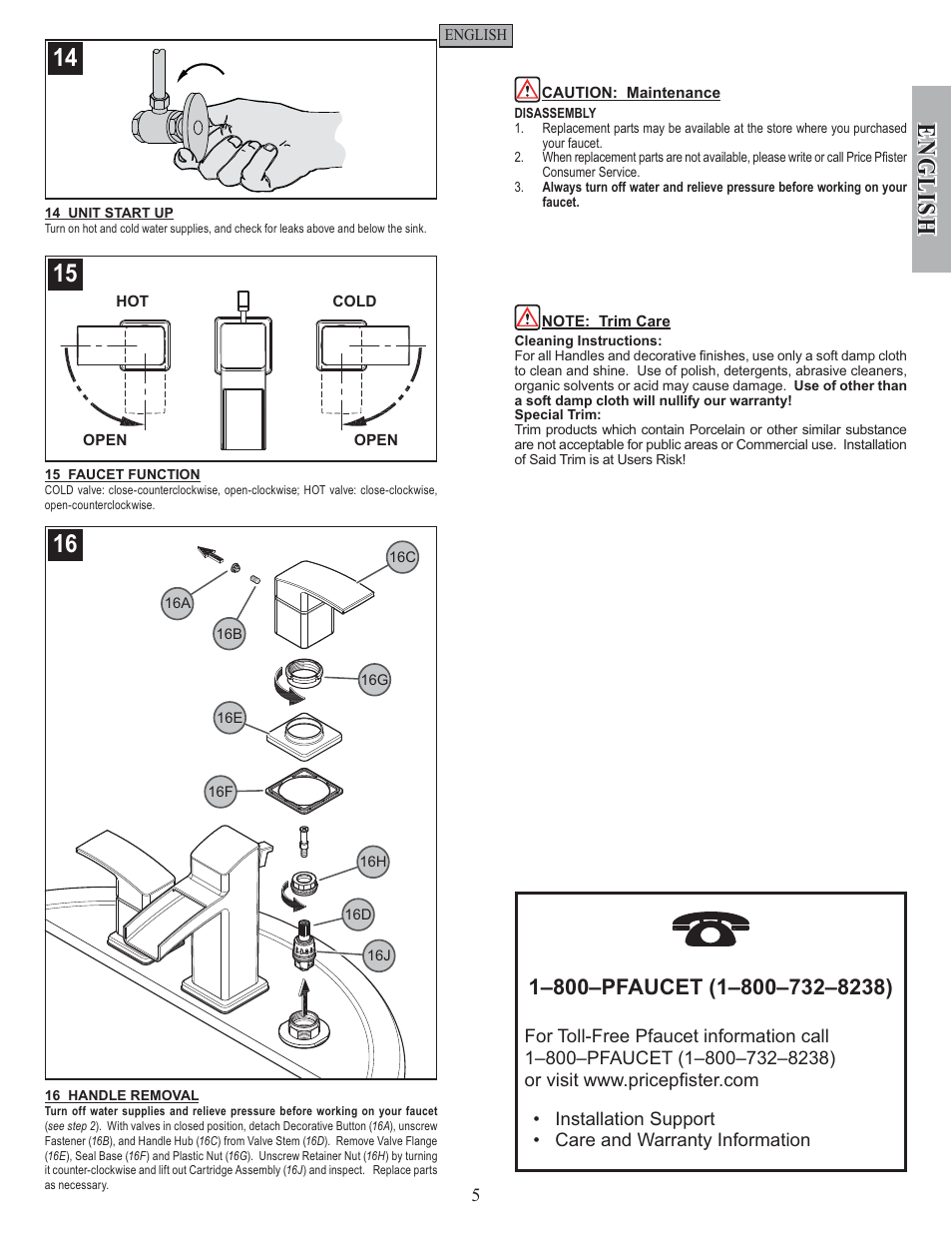 English | Pfister GT49-DF0K User Manual | Page 5 / 14