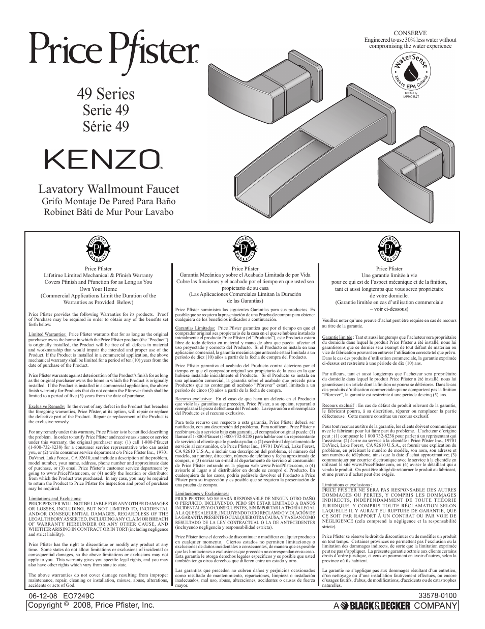 Pfister GT49-DF1K User Manual | 8 pages