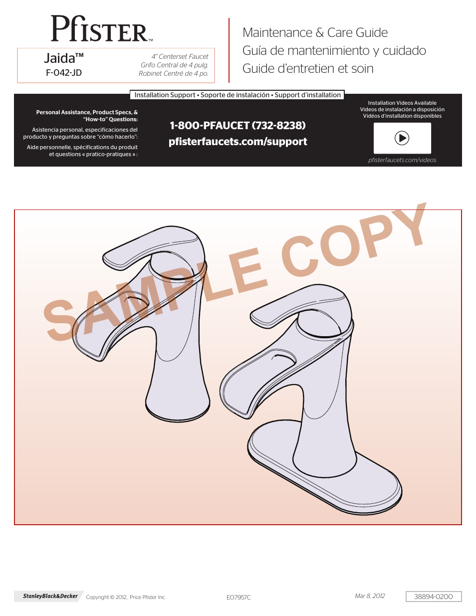 Pfister F-042-JDKK User Manual | 4 pages