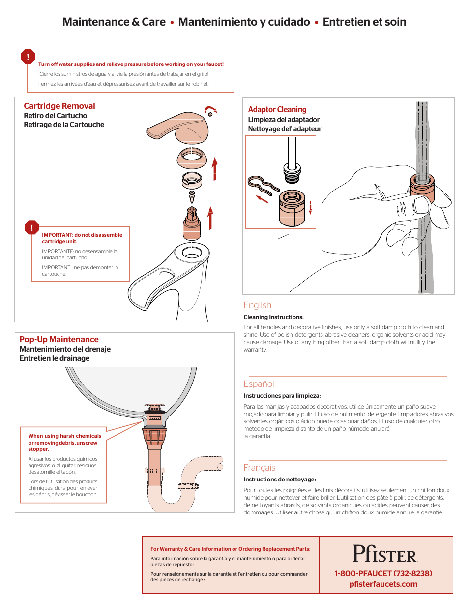 English, Español, Français | Pfister F-042-JDKK User Manual | Page 3 / 4