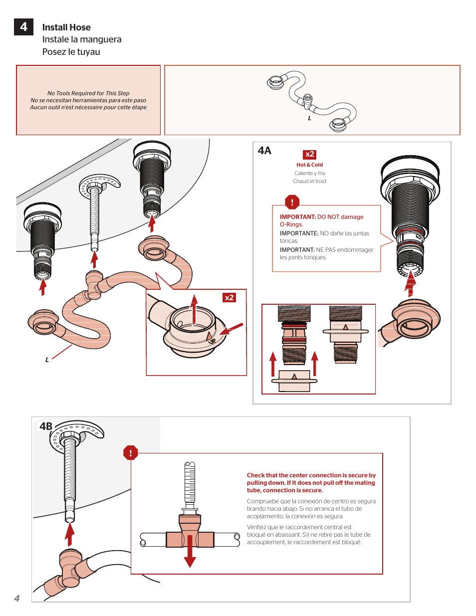 4a 4b, 4install hose instale la manguera posez le tuyau | Pfister F-049-YW2K User Manual | Page 4 / 8