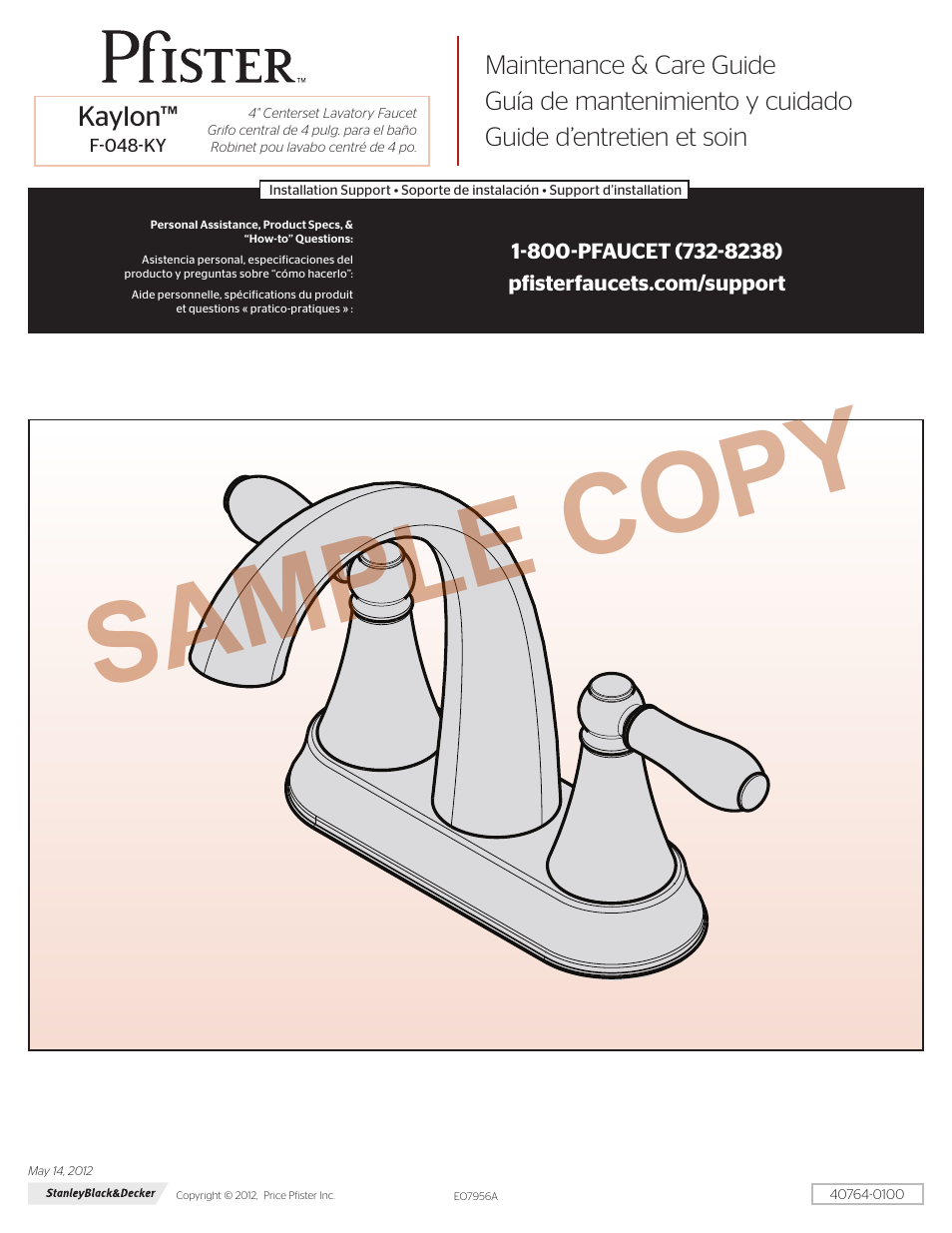 Pfister F-048-KYCC User Manual | 4 pages