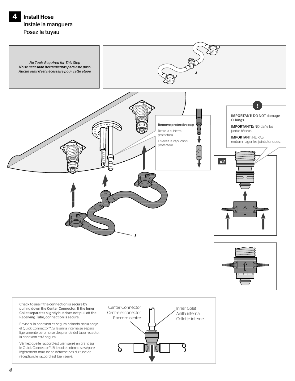 Install hose instale la manguera posez le tuyau | Pfister GT49-NC1C User Manual | Page 4 / 8