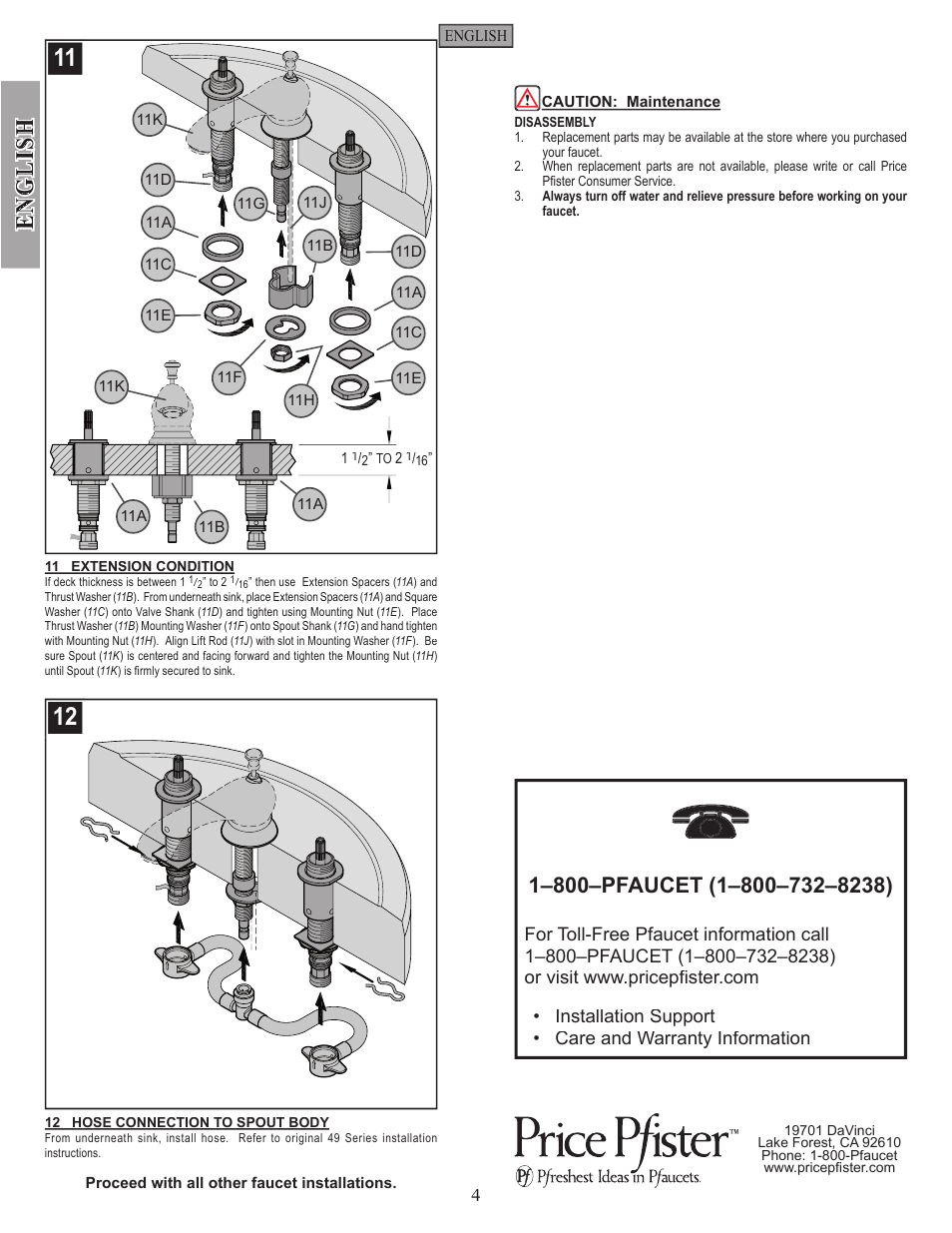 En g li sh en g li sh | Pfister GT49-FE0K User Manual | Page 4 / 10