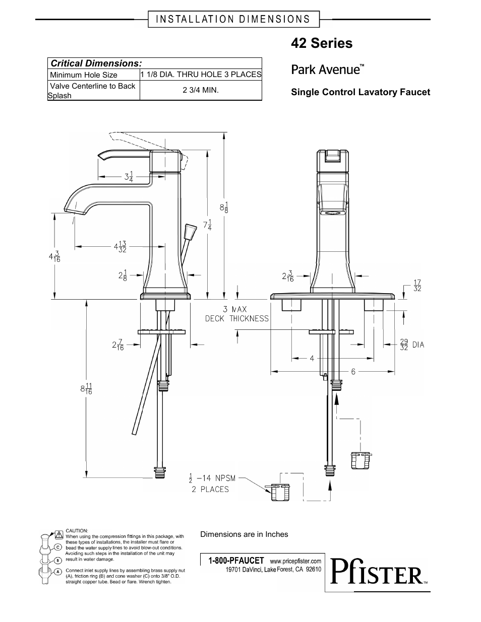 Pfister GT42-FE0K User Manual | 1 page