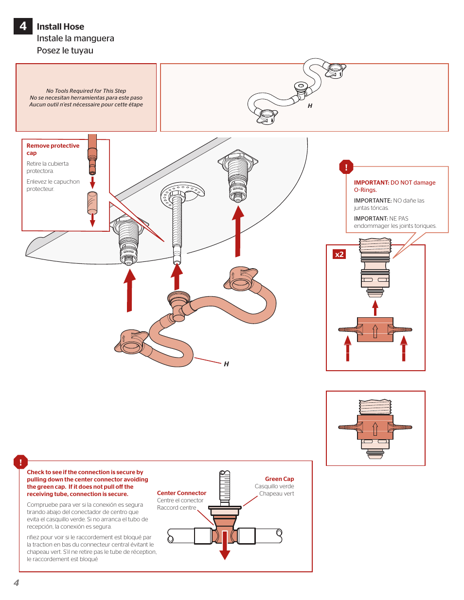 Install hose instale la manguera posez le tuyau | Pfister F-049-DECC User Manual | Page 4 / 7