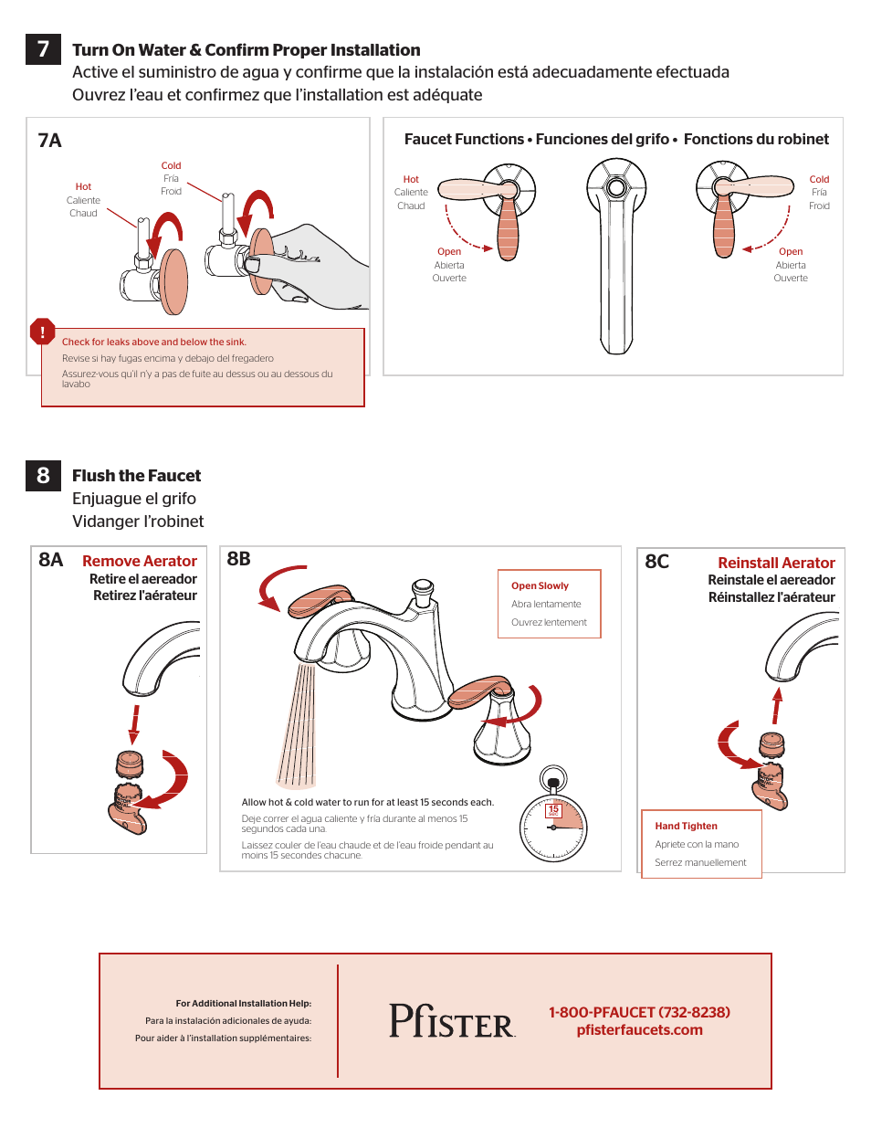 8a 8c, 7a 8b, Remove aerator | Reinstall aerator | Pfister F-049-DECC User Manual | Page 7 / 7