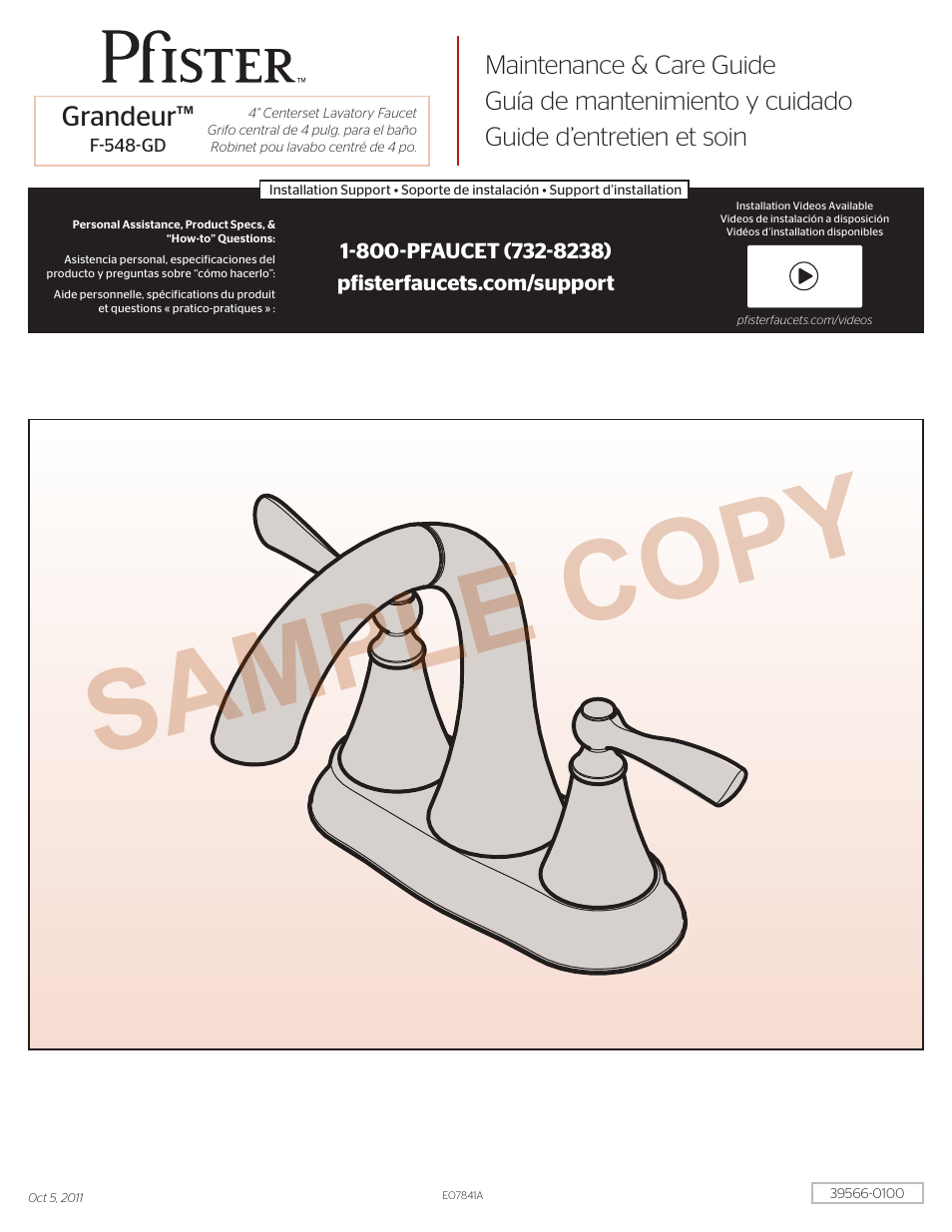 Pfister F-548-GDKK User Manual | 4 pages