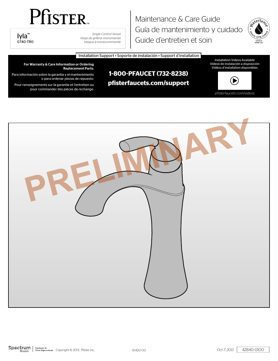 Pfister GT40-TR0K User Manual | 4 pages