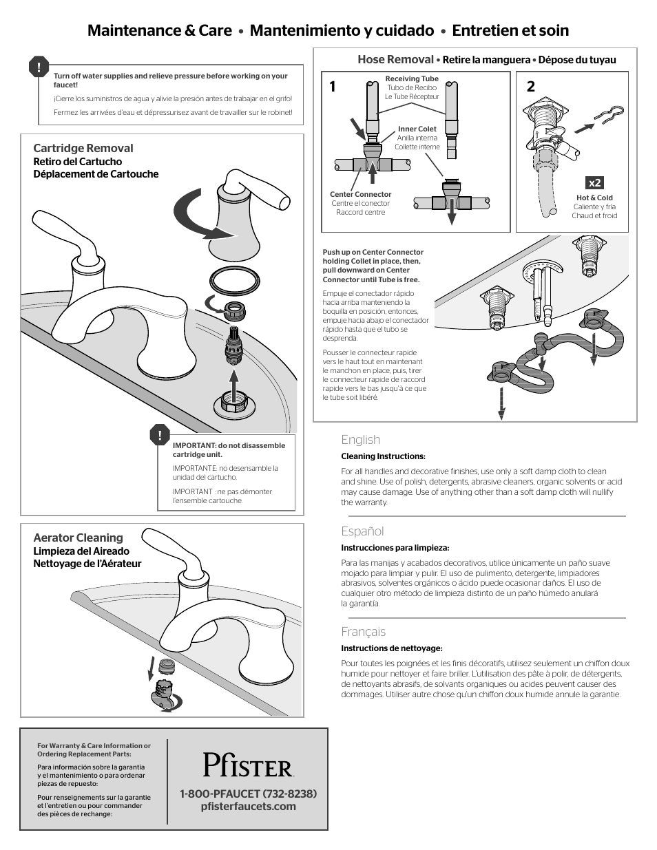 English, Español, Français | Pfister GT49-TR0K User Manual | Page 3 / 4