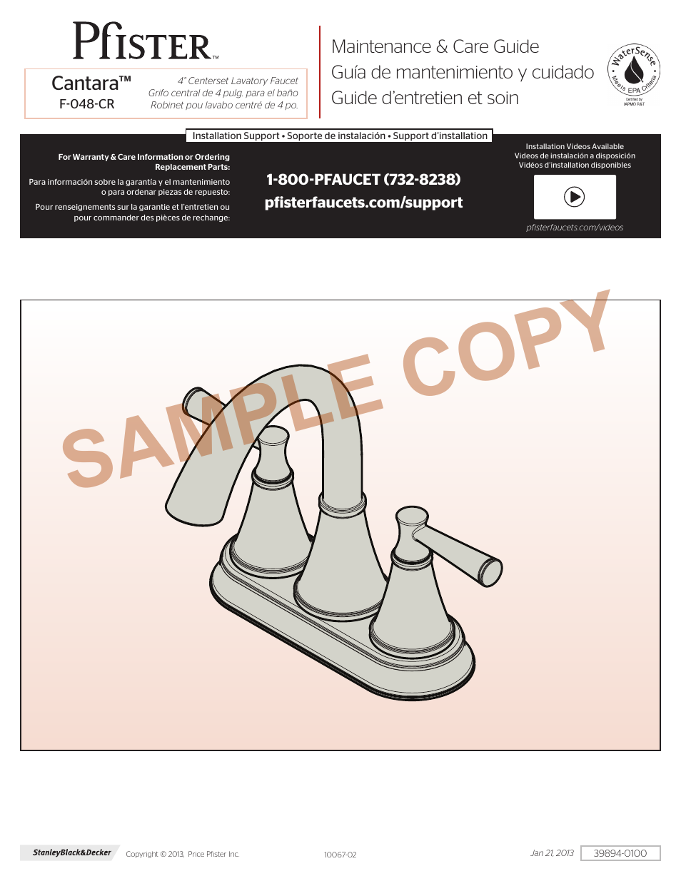 Pfister F-048-CRKK User Manual | 4 pages