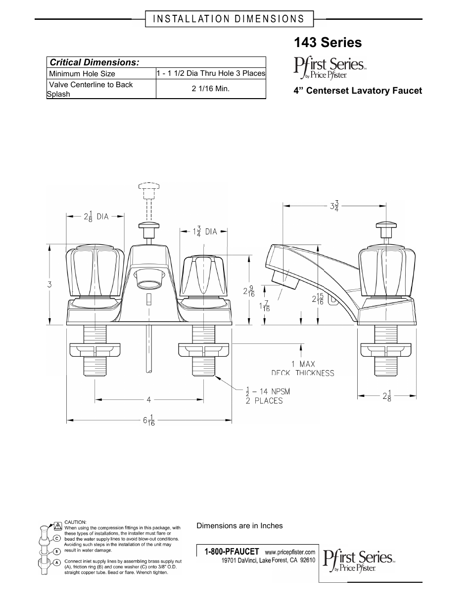 Pfister 143-5005 User Manual | 1 page