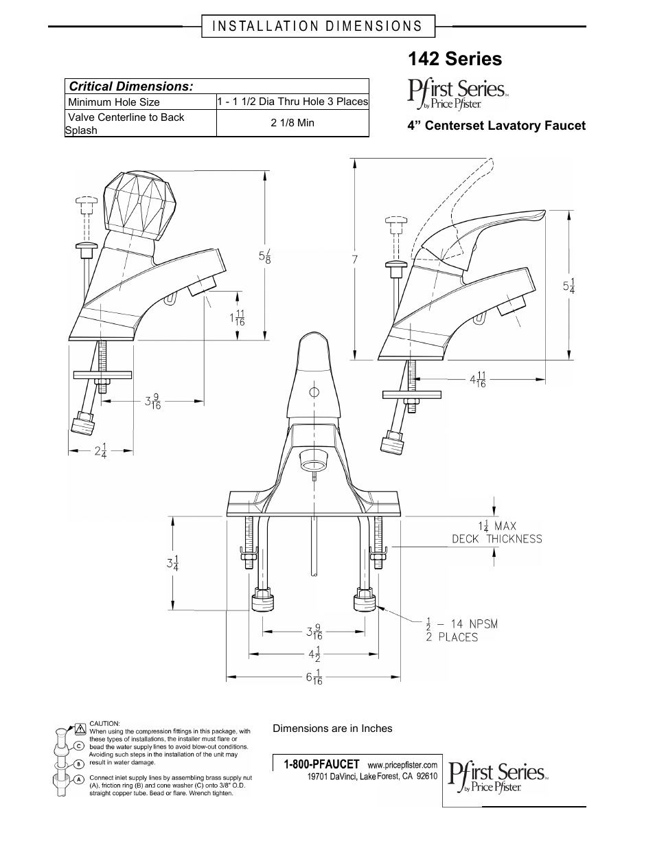 Pfister G142-600K User Manual | 1 page