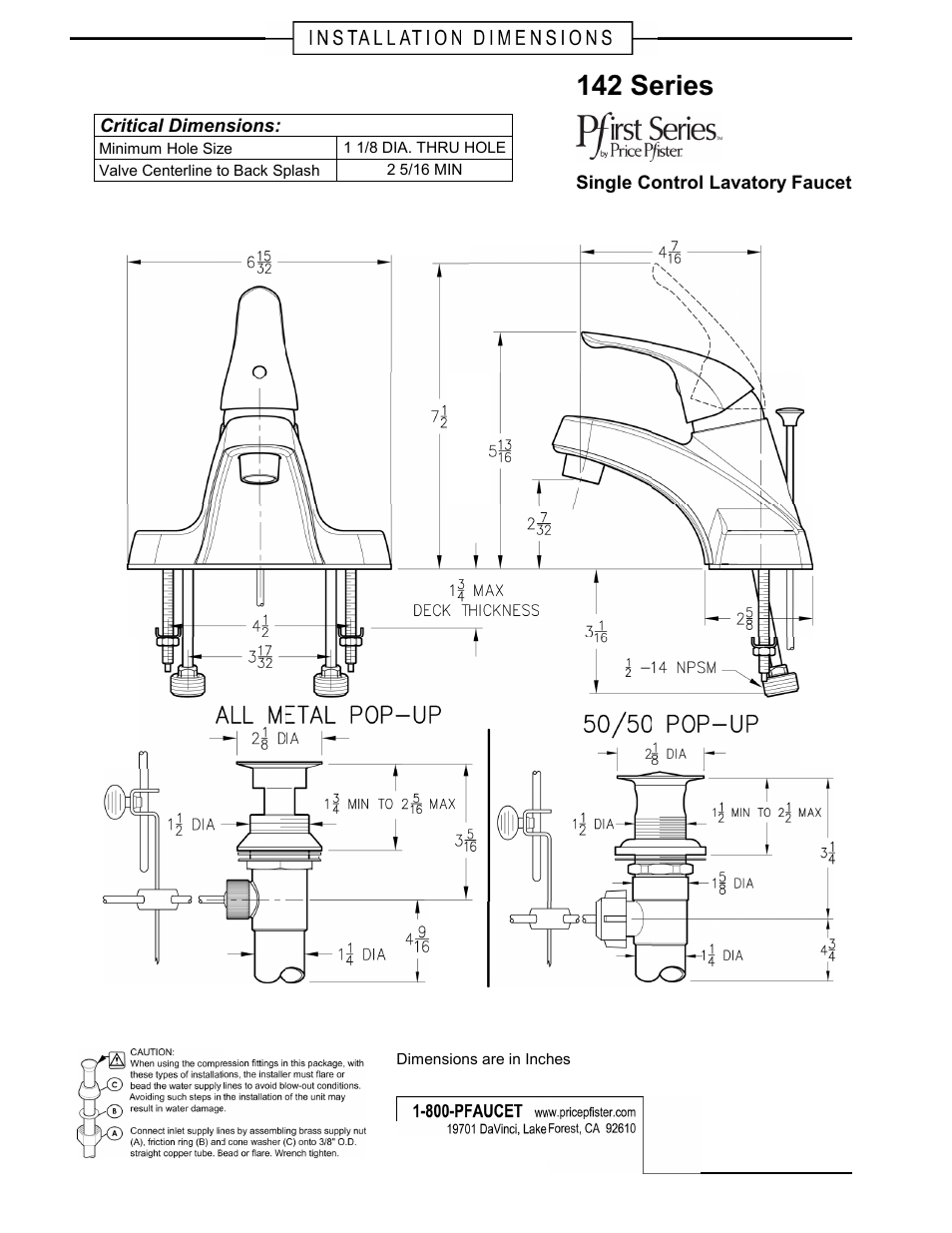 Pfister G142-800K User Manual | 2 pages