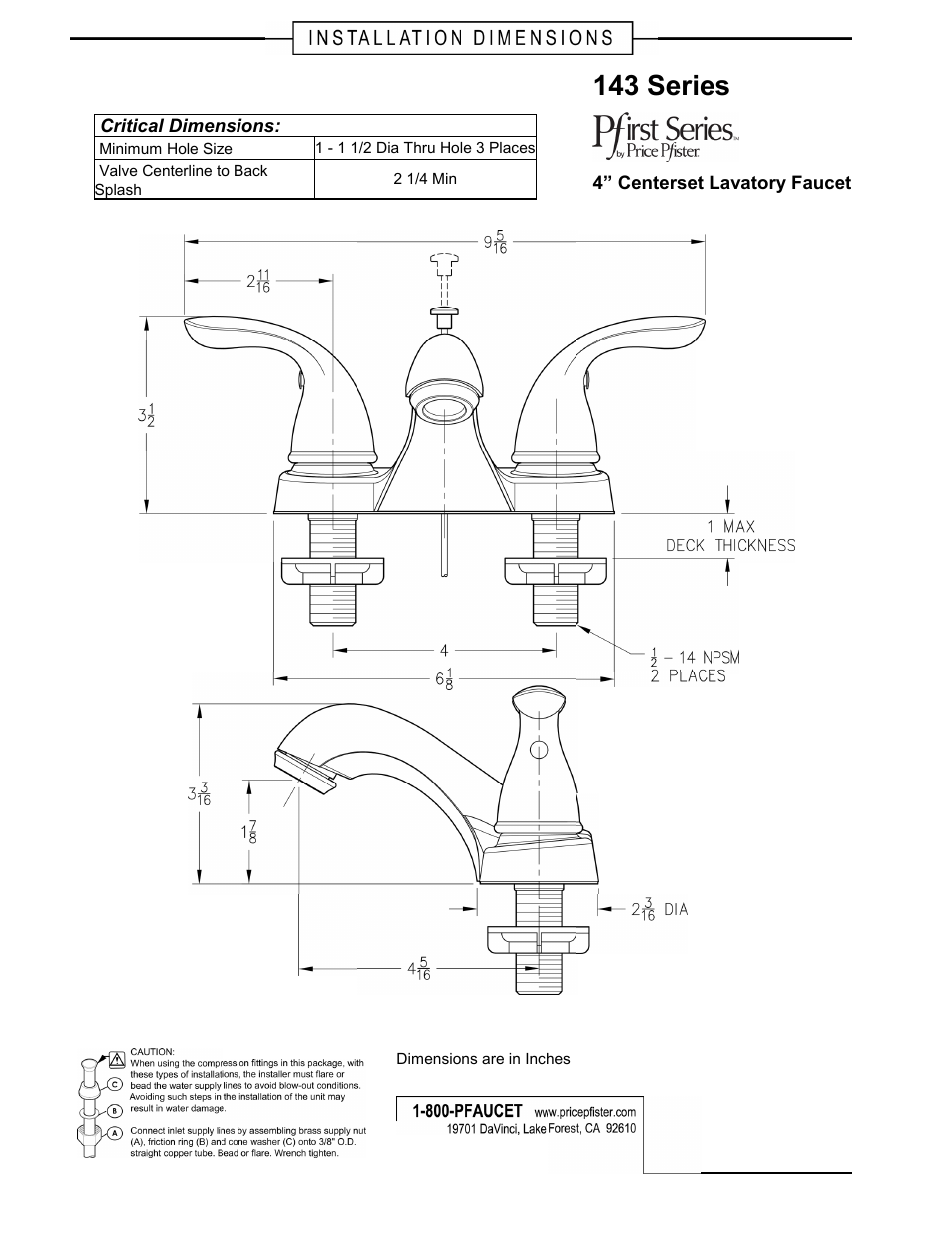 Pfister G143-6100 User Manual | 1 page