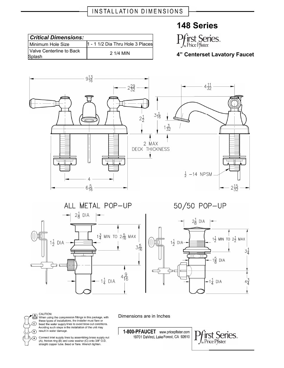 Pfister G148-5000 User Manual | 2 pages