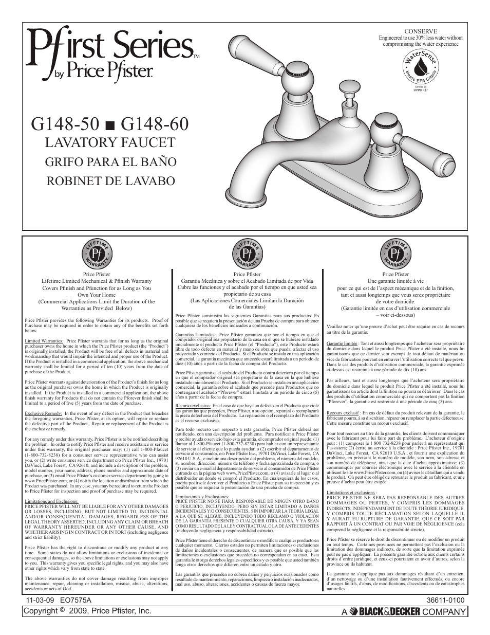 Pfister G148-5000 User Manual | 6 pages