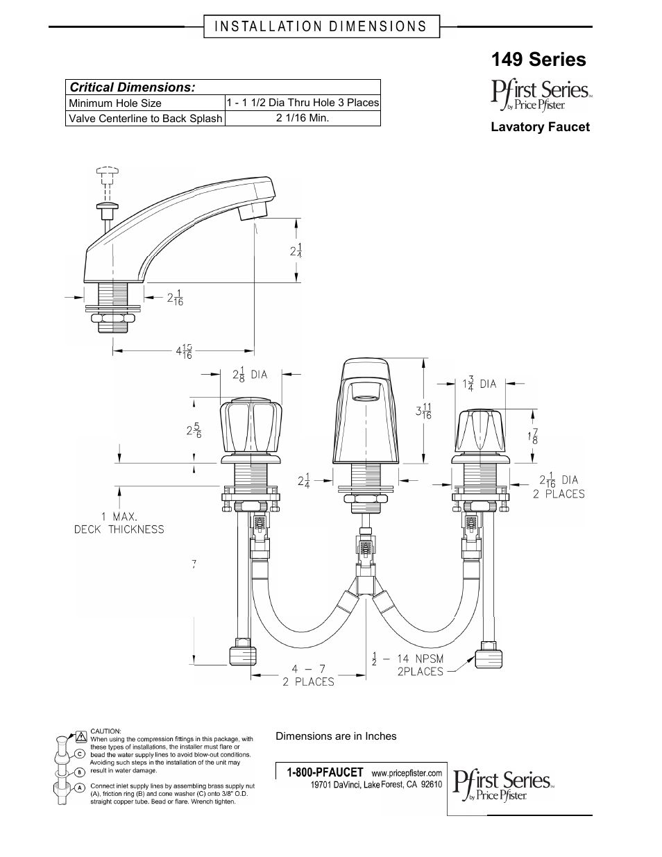 Pfister G149-6000 User Manual | 1 page