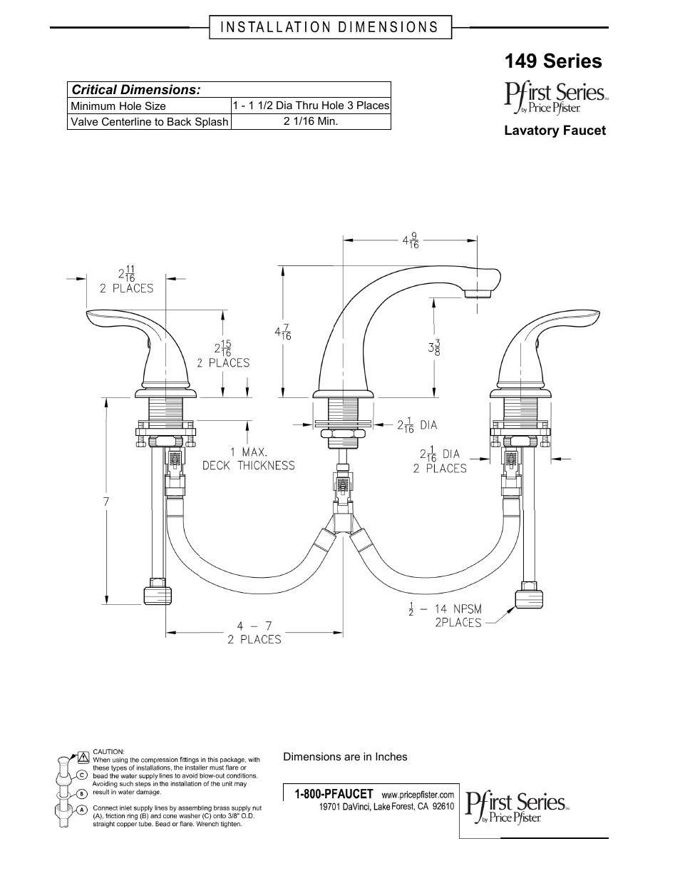 Pfister G149-6100 User Manual | 1 page