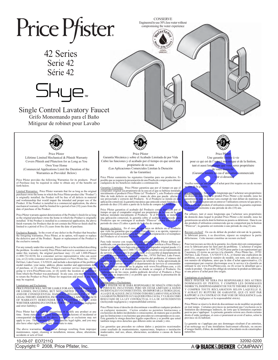 Pfister F-042-SYKK User Manual | 12 pages