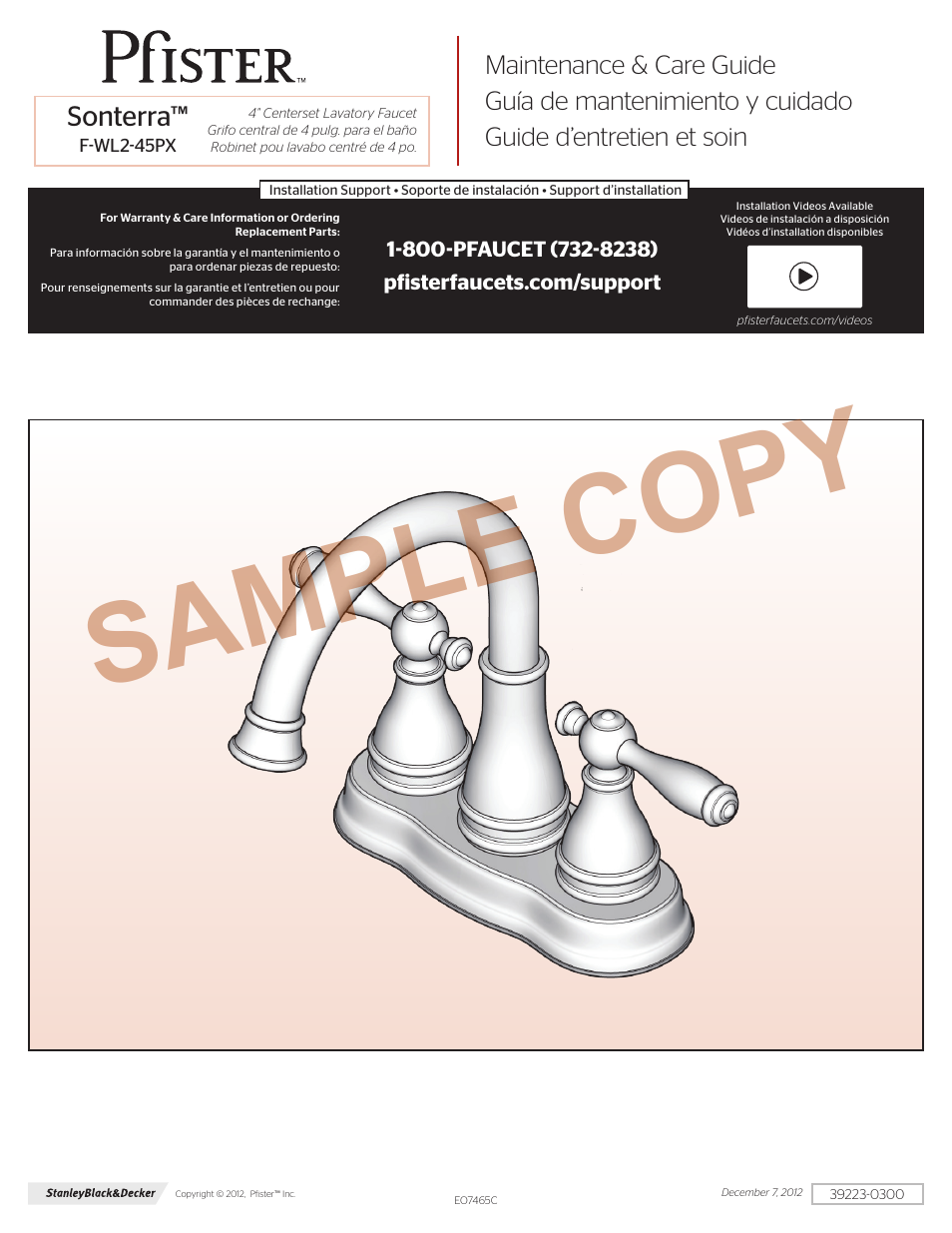 Pfister F-WL2-450K User Manual | 4 pages