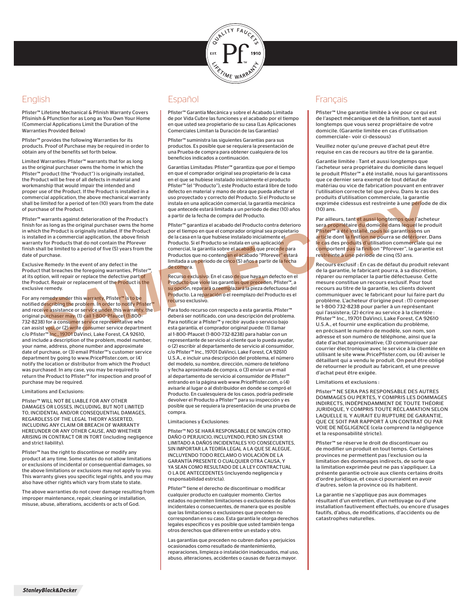 Sample copy | Pfister F-WL2-450K User Manual | Page 4 / 4