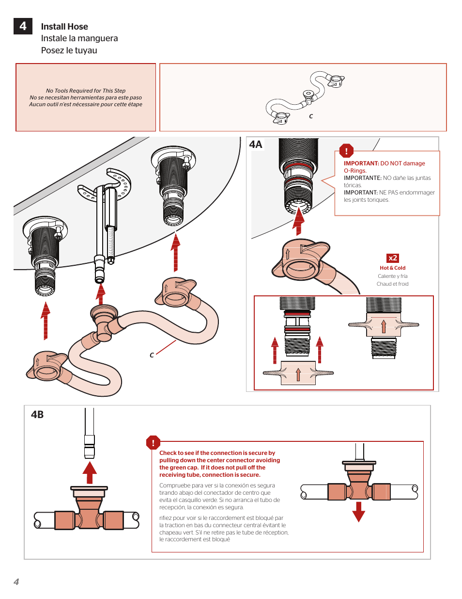 4a 4b, 4install hose instale la manguera posez le tuyau | Pfister F-WL8-SNPC User Manual | Page 4 / 8