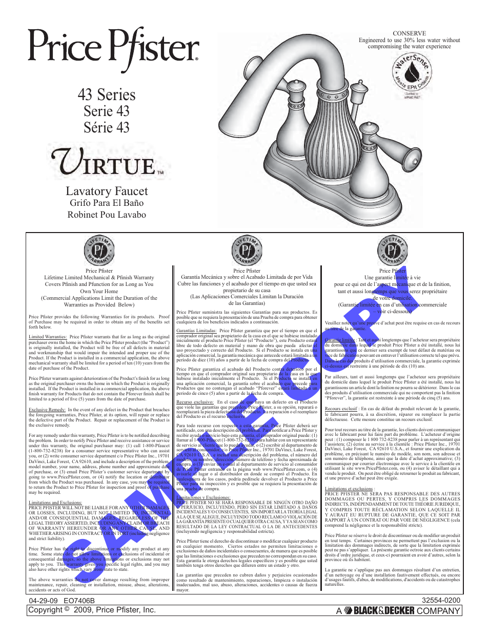 Pfister F-043-VTYY User Manual | 12 pages