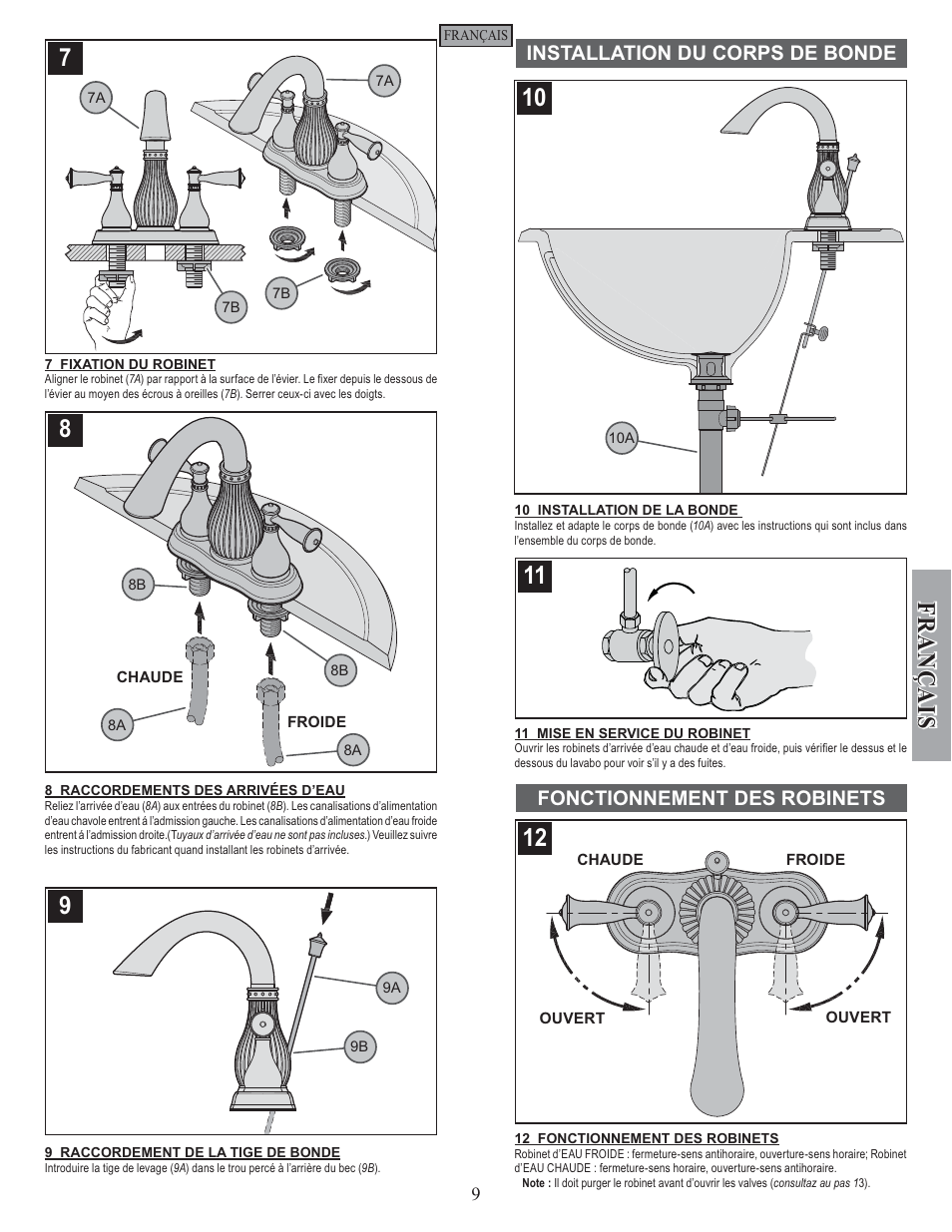 Fran ç ais | Pfister F-043-VTYY User Manual | Page 9 / 12