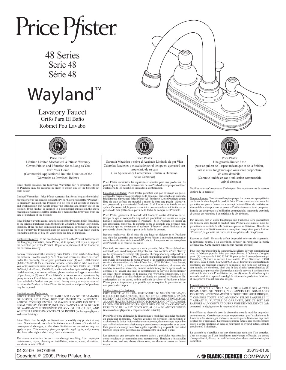 Pfister F-048-LHKK User Manual | 12 pages
