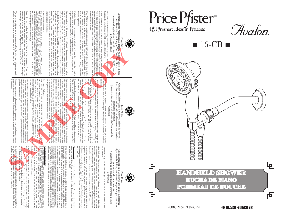 Pfister 016-CB0K User Manual | 4 pages