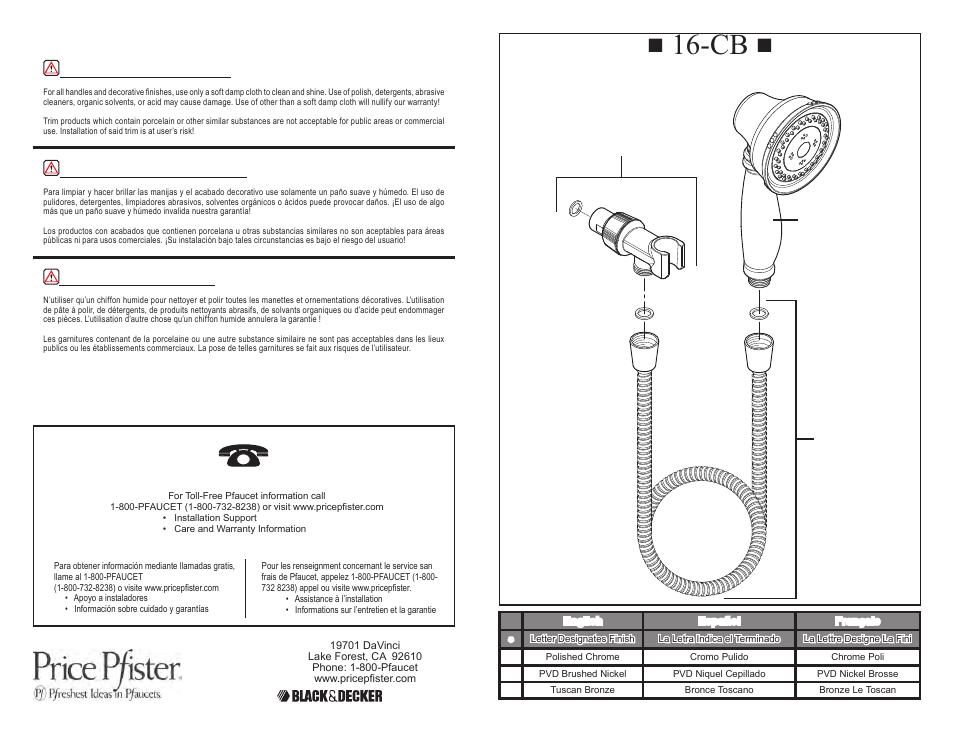 A company | Pfister 016-CB0K User Manual | Page 4 / 4