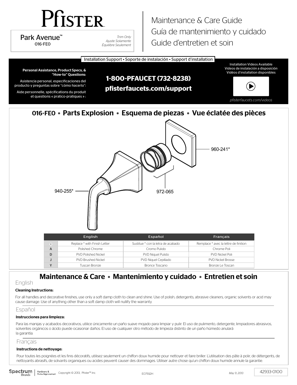 Pfister 016-FE0K User Manual | 2 pages