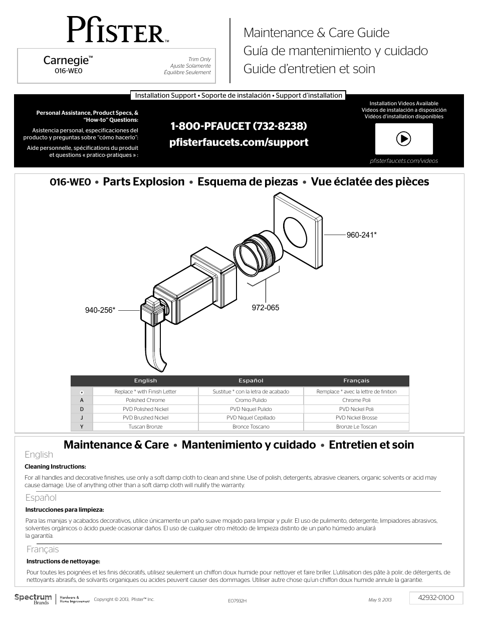 Pfister 016-WE0K User Manual | 2 pages