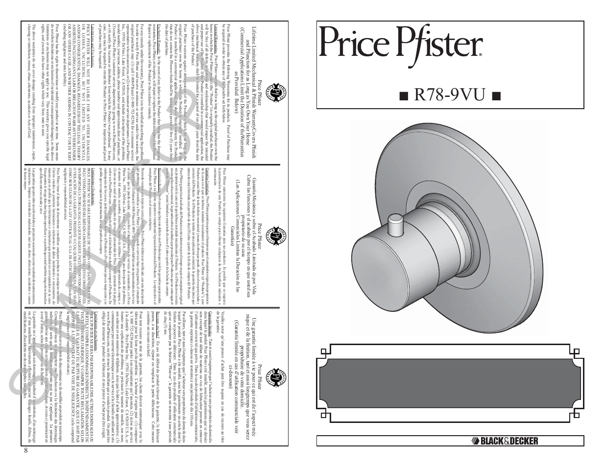 Pfister R78-9VUK User Manual | 4 pages