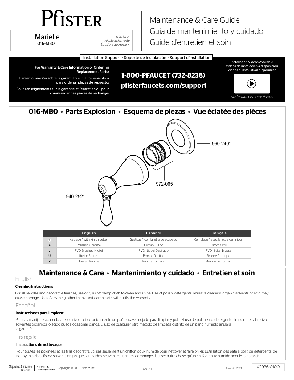 Pfister 016-MB0K User Manual | 2 pages